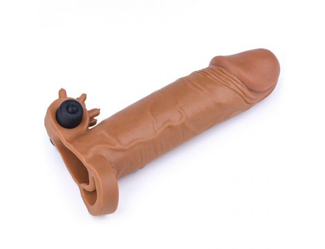 Wibrująca przedłużka na penisa Lovetoy brązowa 17,5 cm - 3