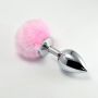 Srebrny korek analny Lovetoy z różowym pomponem 8 cm - 3