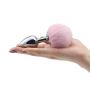 Srebrny korek analny Lovetoy z różowym pomponem 8 cm - 2