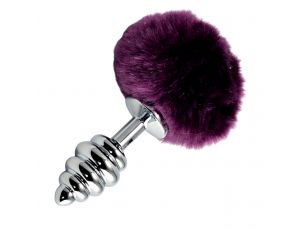 Wtyczka analna spiralna srebrna z białym pomponem 8 cm Lovetoy