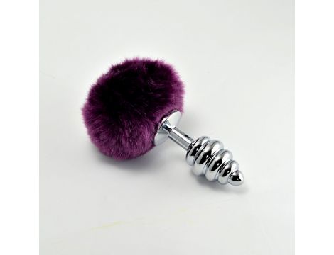 Wtyczka analna spiralna srebrna z białym pomponem 8 cm Lovetoy - 2