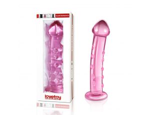 Dildo szklane Lovetoy z wypustkami różowe 14 cm
