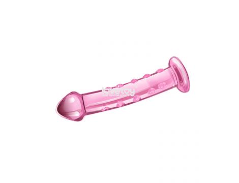 Dildo szklane Lovetoy z wypustkami różowe 14 cm - 2