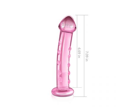 Dildo szklane Lovetoy z wypustkami różowe 14 cm - 3