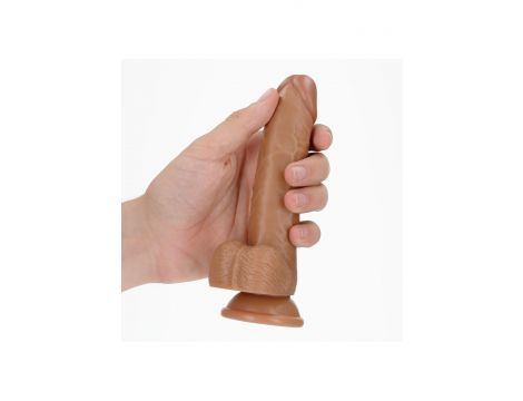 Dildo realistyczne zakrzywione RealRock z moszną i przyssawką 17 cm - 6