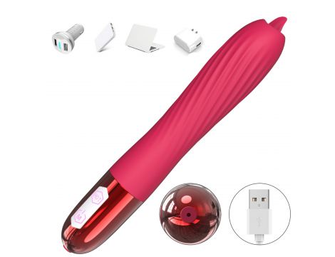 Wibrator silikonowy z ruchomym języczkiem ogrzewany B Series Fox USB - 13