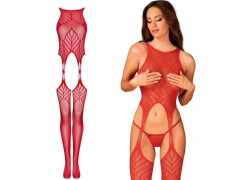 Bodystocking Obsessive N122 czerwony geometryczny XL XXL - 7