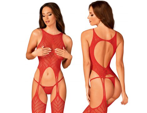 Bodystocking Obsessive N122 czerwony geometryczny XL XXL