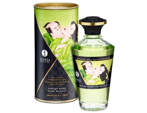 Olejek rozgrzewający do masażu Shunga Midnight Sorbet miętowy