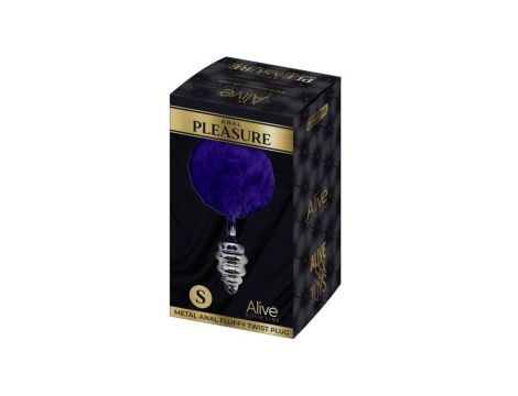 Korek analny metalowy Alive z fioletowym pomponem 7 cm - 2