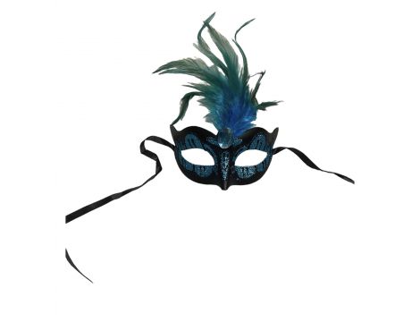 Maska wenecka Kinky Mask jasnoniebieska z kamieniem i piórkiem