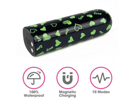 Mini wibrator Lovetoy serce świecący w ciemności ładowalny zielony 8cm - 3