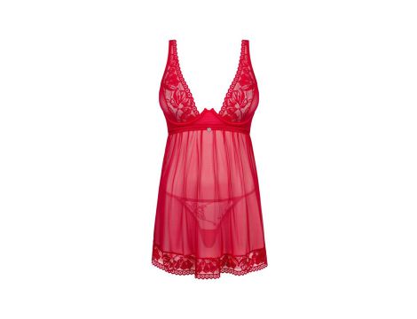Czerwony koronkowy babydoll i stringi Lacelove Obsessive XL 2XL - 7