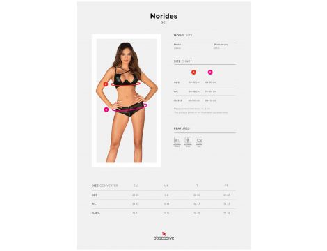 Komplet bielizny erotycznej Obsessive Norides czarny XS/S z koronką - 7