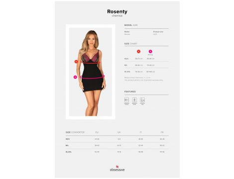 Koszulka nocna Rosenty z stringami Obsessive czarna M/L - 7
