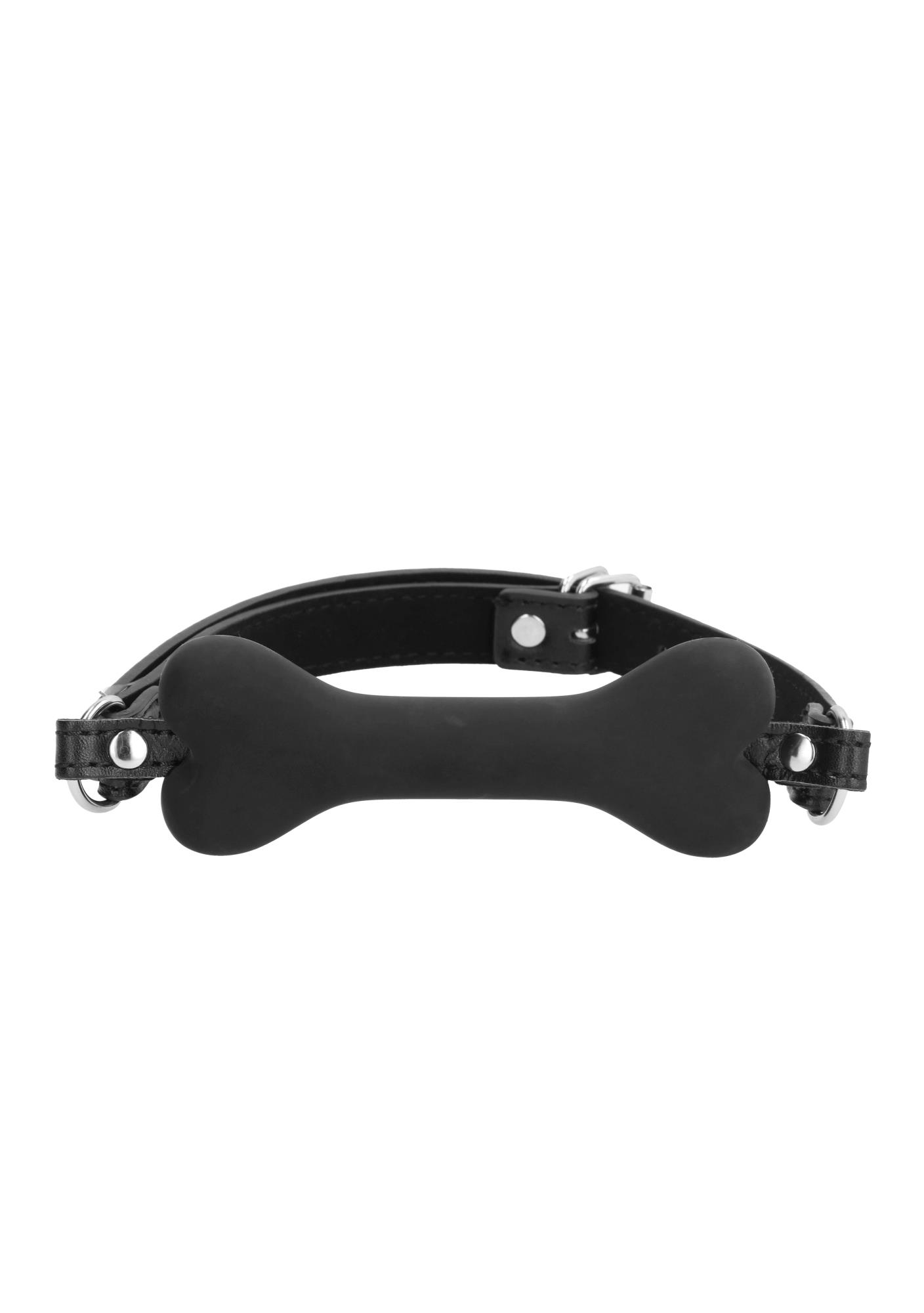 silicone bone gag - with adjustable bonded leather straps