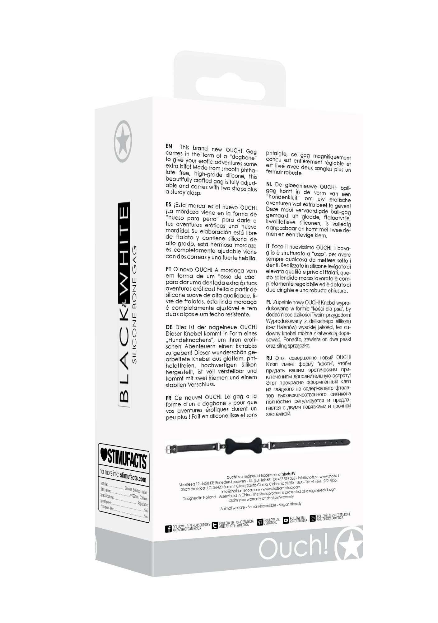 silicone bone gag - with adjustable bonded leather straps