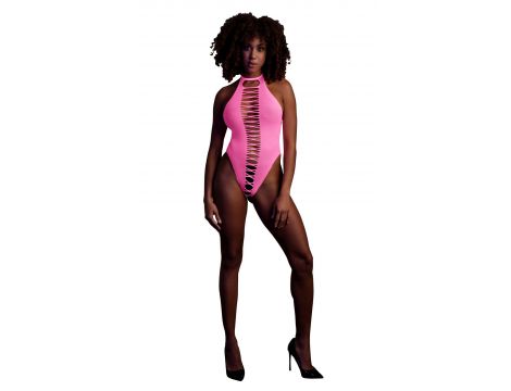 Body erotyczne high-cut Ouch! neonowy różowy XS/XL