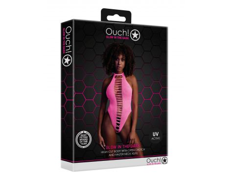 Body erotyczne high-cut Ouch! neonowy różowy XS/XL - 3
