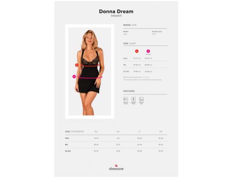 Babydoll Obsessive Donna Dream czarny XS/S z stringami - 7