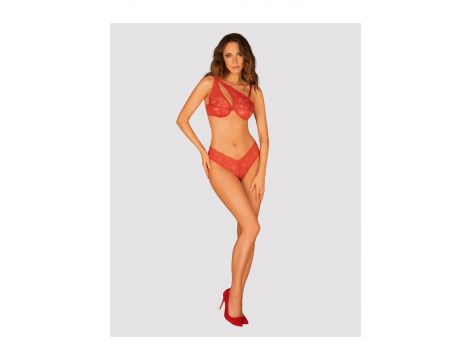 Komplet koronkowej bielizny asymetryczny Obsessive Atenica czerwony M/L - 3