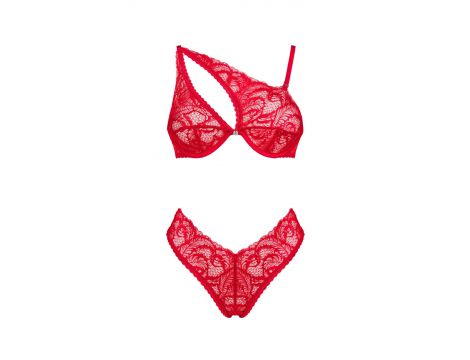 Komplet koronkowej bielizny asymetryczny Obsessive Atenica czerwony M/L - 5