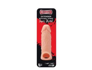 Przedłużka silikonowa RealStuff z paskiem na jądra 14 cm