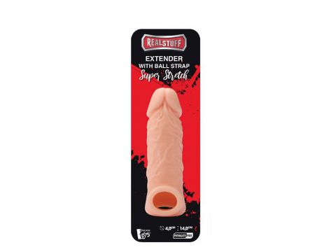 Przedłużka silikonowa RealStuff z paskiem na jądra 14 cm
