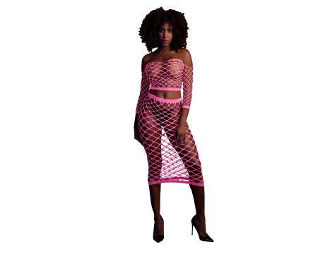 Komplet bielizny neonowy Ouch! różowy UV XS/XL