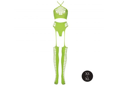 Komplet bielizny Ouch! neonowy zielony crop top pończochy XS/XL - 6