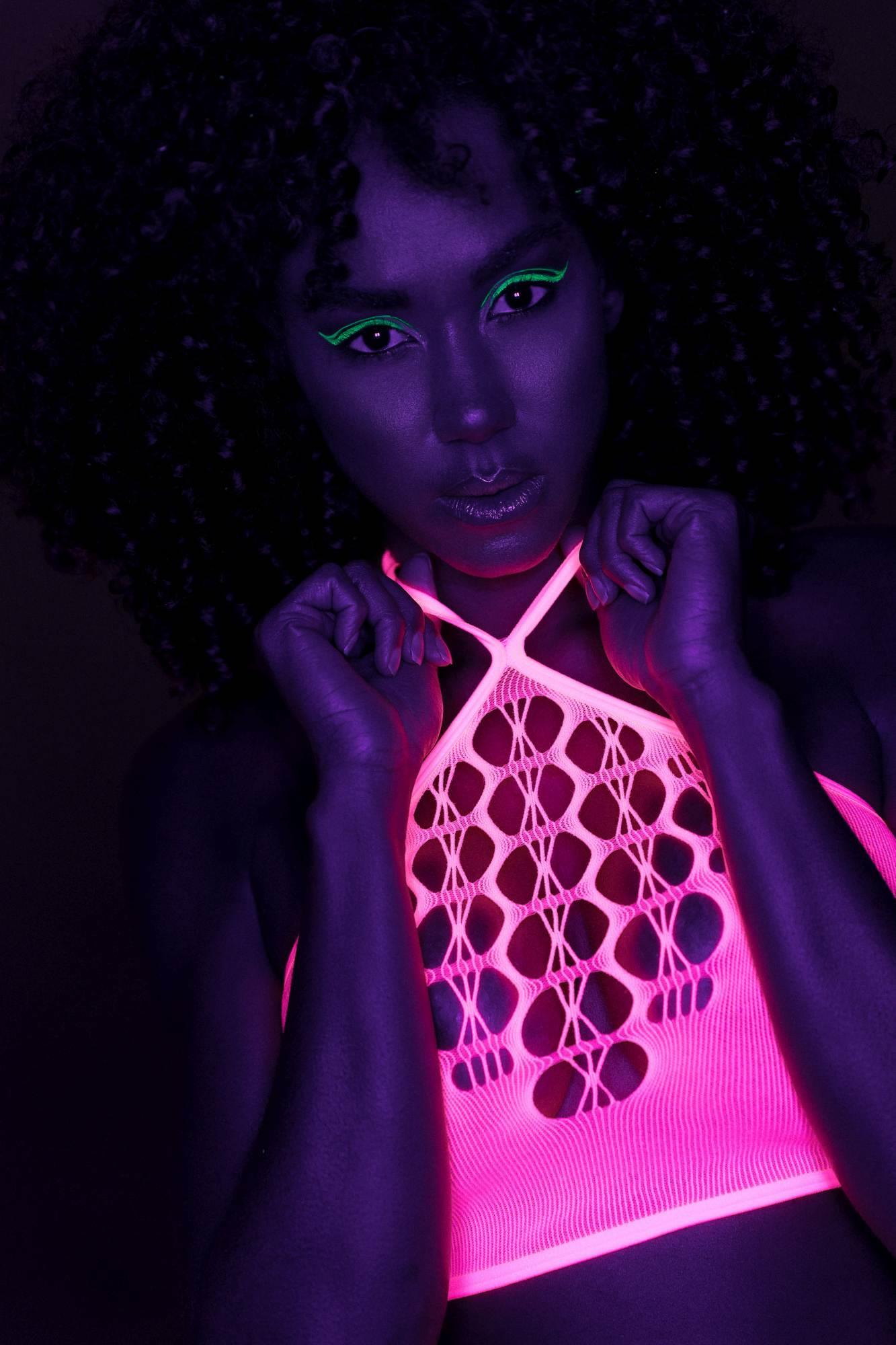 two piece with crop top and stockings - pink - xs/xl