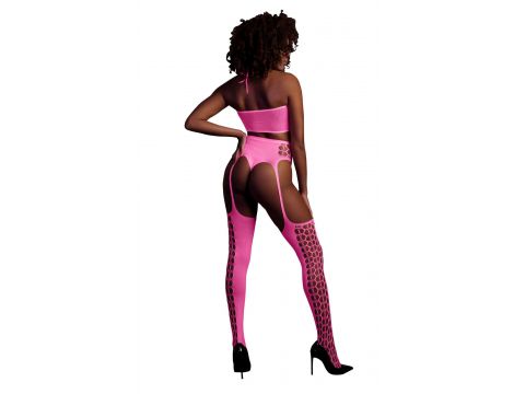 Neonowy komplet Ouch! crop top i pończochy różowy XS/XL - 2
