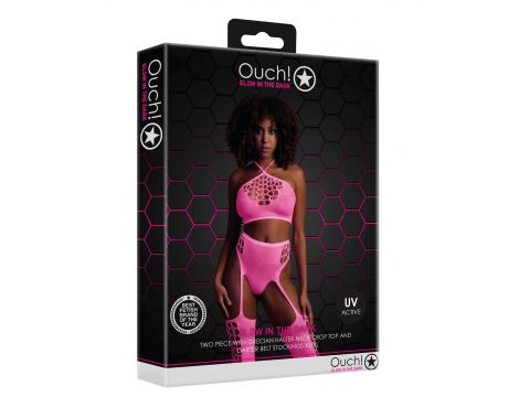 Neonowy komplet Ouch! crop top i pończochy różowy XS/XL - 3