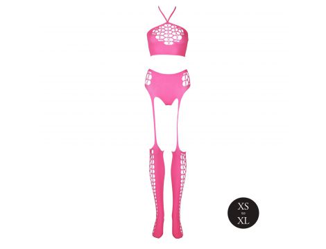 Neonowy komplet Ouch! crop top i pończochy różowy XS/XL - 6