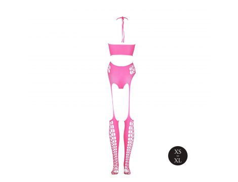 Neonowy komplet Ouch! crop top i pończochy różowy XS/XL - 7
