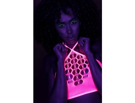 Neonowy komplet Ouch! crop top i pończochy różowy XS/XL - 9