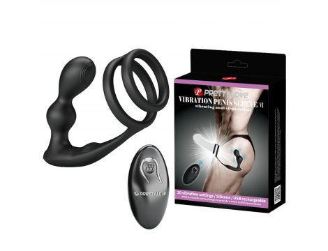 Pierścień erekcyjny z wibrującym korkiem analnym Pretty Love silikonowy USB