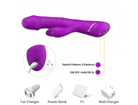 Wibrator króliczek Rubberco fioletowy silikonowy 9 wibracji wodoodporny - 5