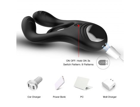 Pierścień erekcyjny wibrujący Veyron czarny 9 trybów USB silikonowy - 5