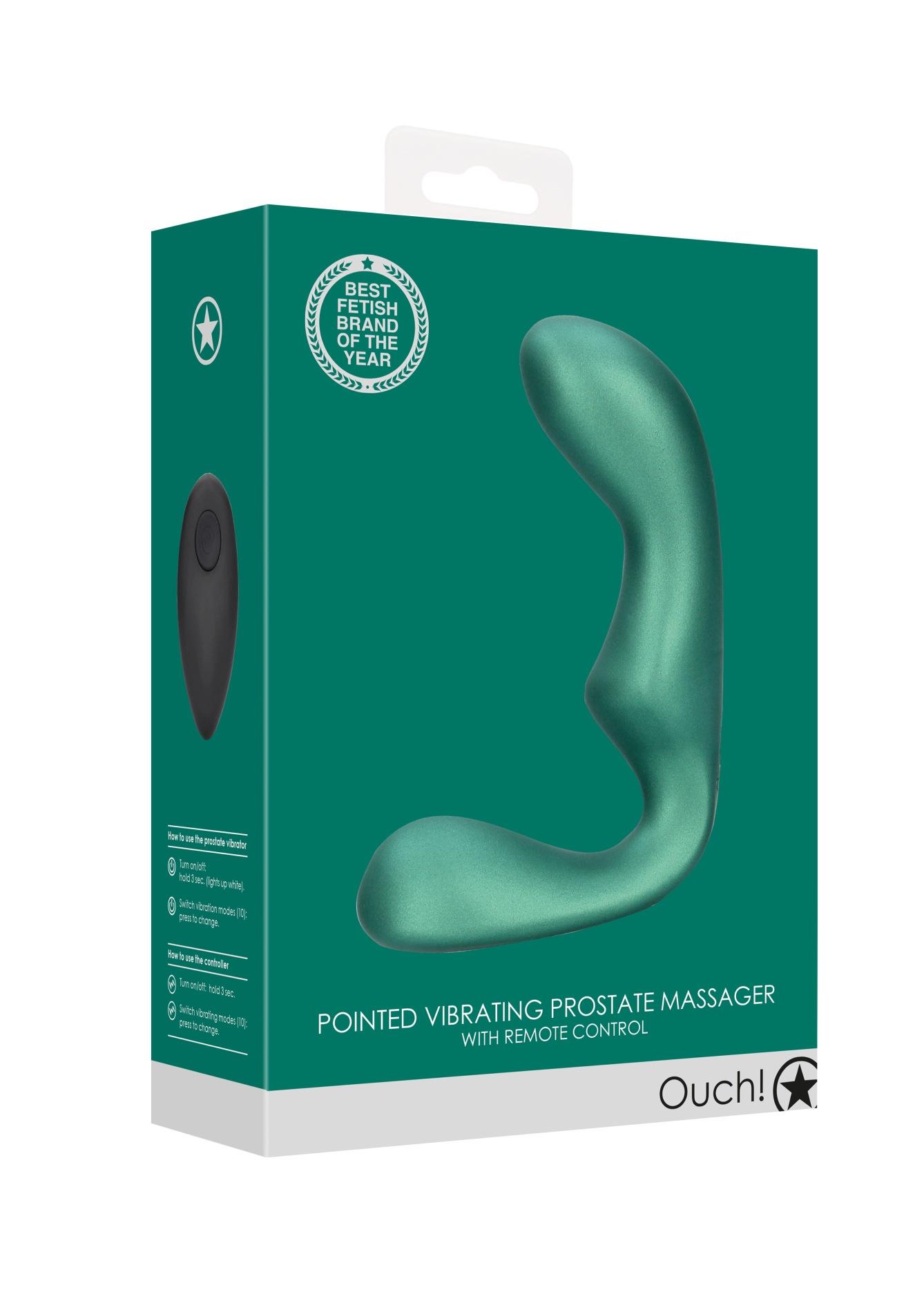 pointed vibrating prostate massager with remote control - metallic green