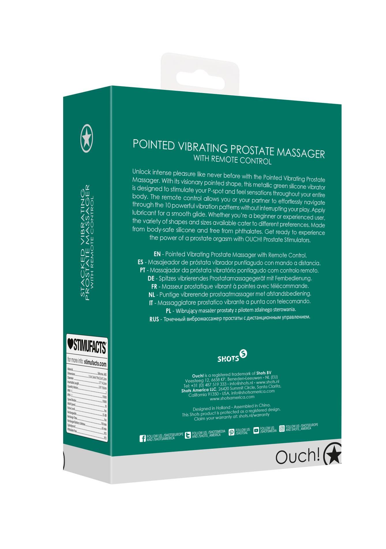 pointed vibrating prostate massager with remote control - metallic green