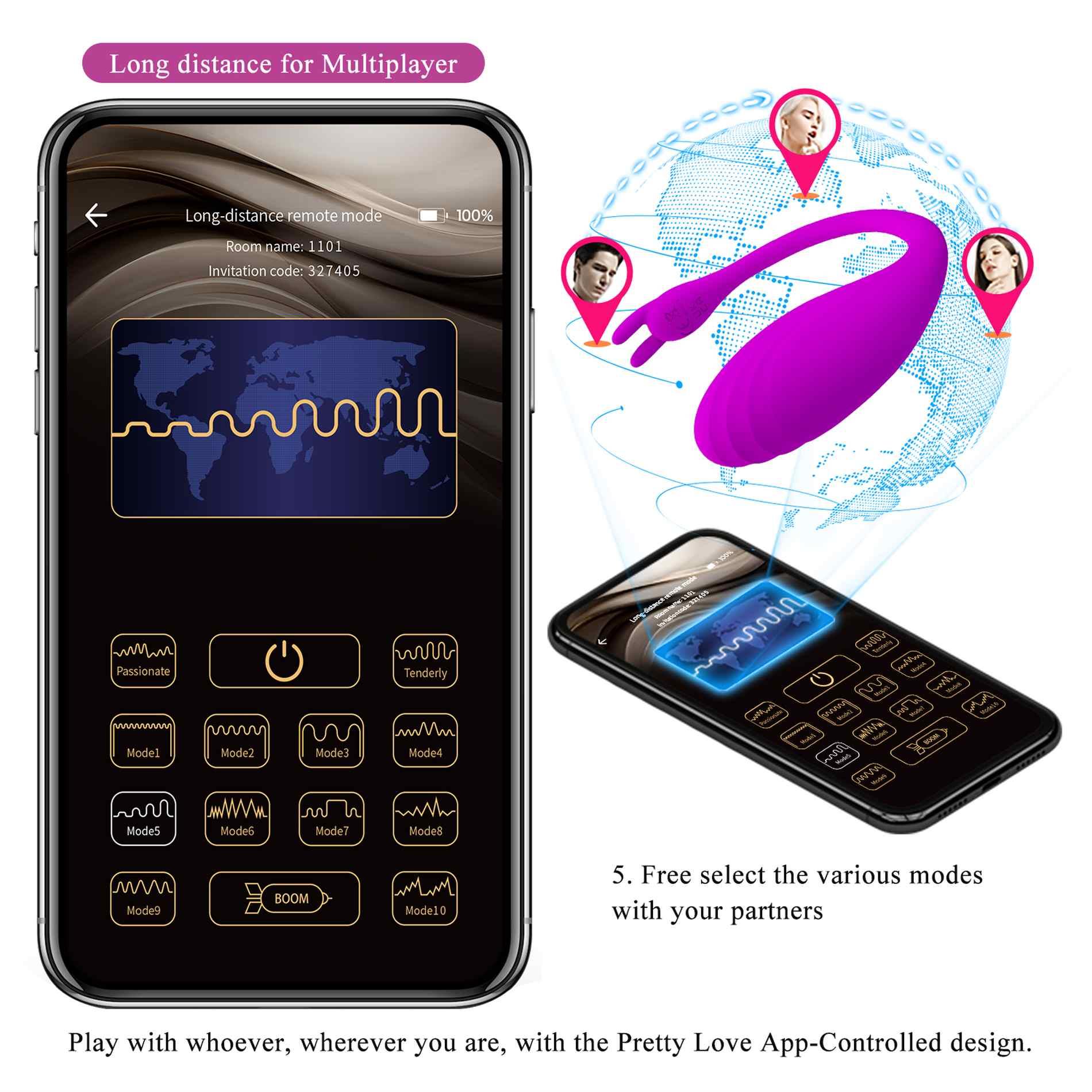 pretty love - catalina, 12 vibration functions mobile app long-distance