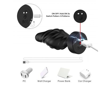 Wibrujący korek analny Limonster czarny 9 trybów USB wodoodporny - 4