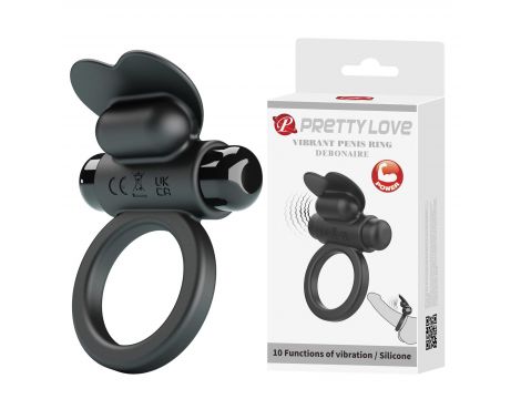 Pierścień erekcyjny wibrujący Pretty Love Debenaire czarny 10 funkcji - 2
