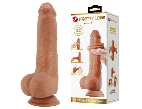 Dildo realistyczne Pretty Love Draco 23 cm z ruchomą skórą i przyssawką