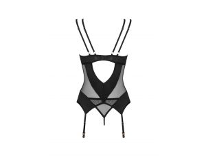 Czarny gorset z stringami i pasami Obsessive Nesari XL/2XL