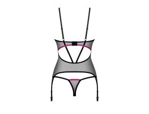 Gorset i stringi Obsessive Novenes prześwitujące czarne XL/2XL
