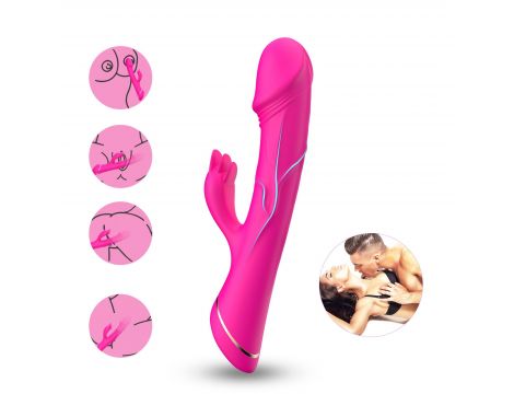 Wibrator króliczek Rubberco silikonowy różowoczerwony 9 wibracji - 6