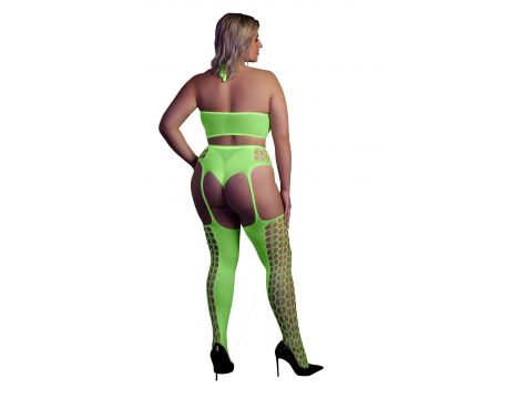 Ouch! Neonowy komplet bielizny crop top i pończochy XL/XXXXL - 3