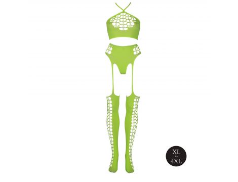 Ouch! Neonowy komplet bielizny crop top i pończochy XL/XXXXL - 2